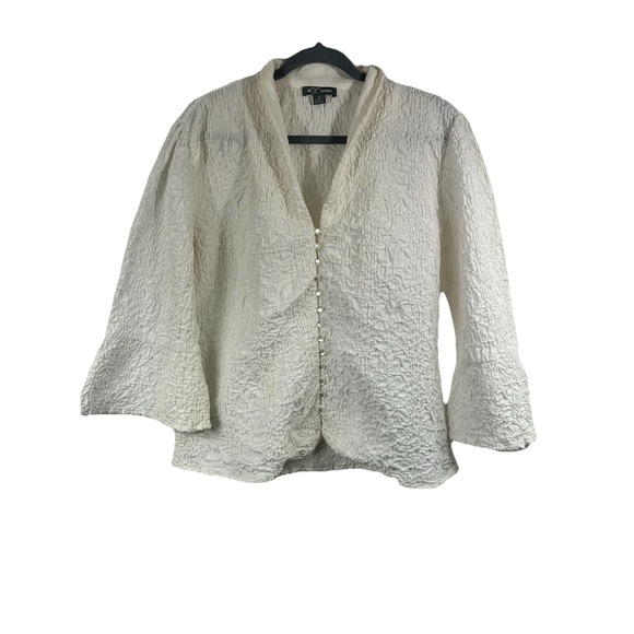 Go Silk Tops - GO SILK Cream Puckered Smocked Blouse M Romantic Boho Victorian Loop Button Top